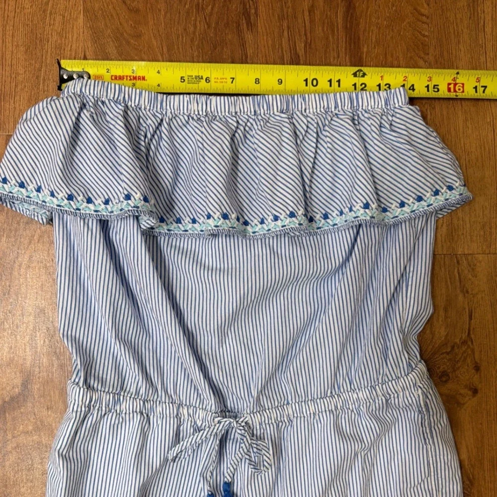 Vineyard Vines Women Small Blue White Seersucker Off‎ Shoulder Ruffle Romper